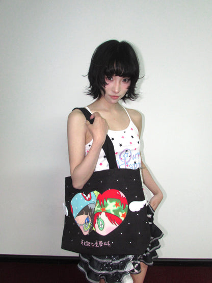 OurHappy Canvas Tote | Polka Dot Black Bag bag Our Happy