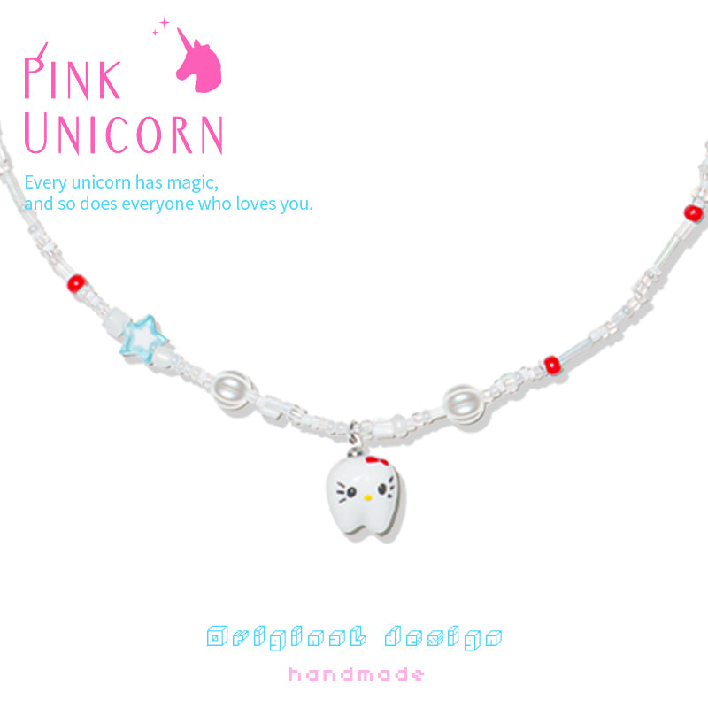Pink Unicorn - Kawaii Beaded Kitty Pendant Necklace necklace pink unicorn