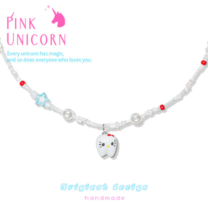 Pink Unicorn - Kawaii Beaded Kitty Pendant Necklace necklace pink unicorn