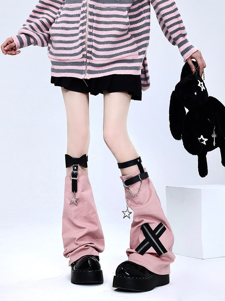 Pink Black Cross Chain Leg Warmers