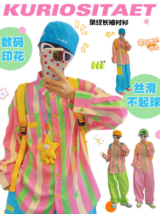 KURIOSITAET - Pink Striped Loose Shirt shirt KURIOSITAET