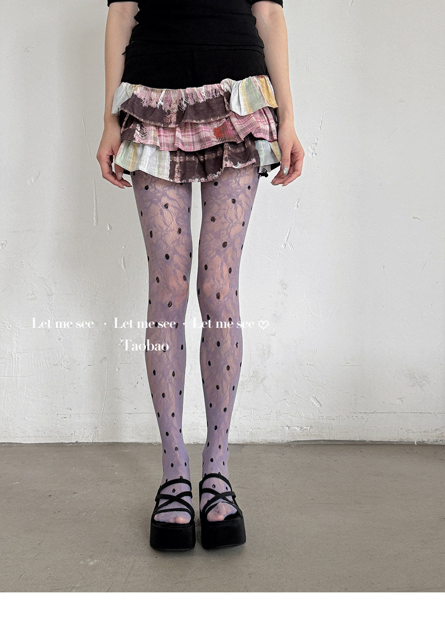 LET ME SEE - Polka Dot Lace Sheer Tights tights let me see Purple