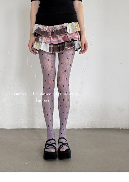 LET ME SEE - Polka Dot Lace Sheer Tights tights let me see Purple