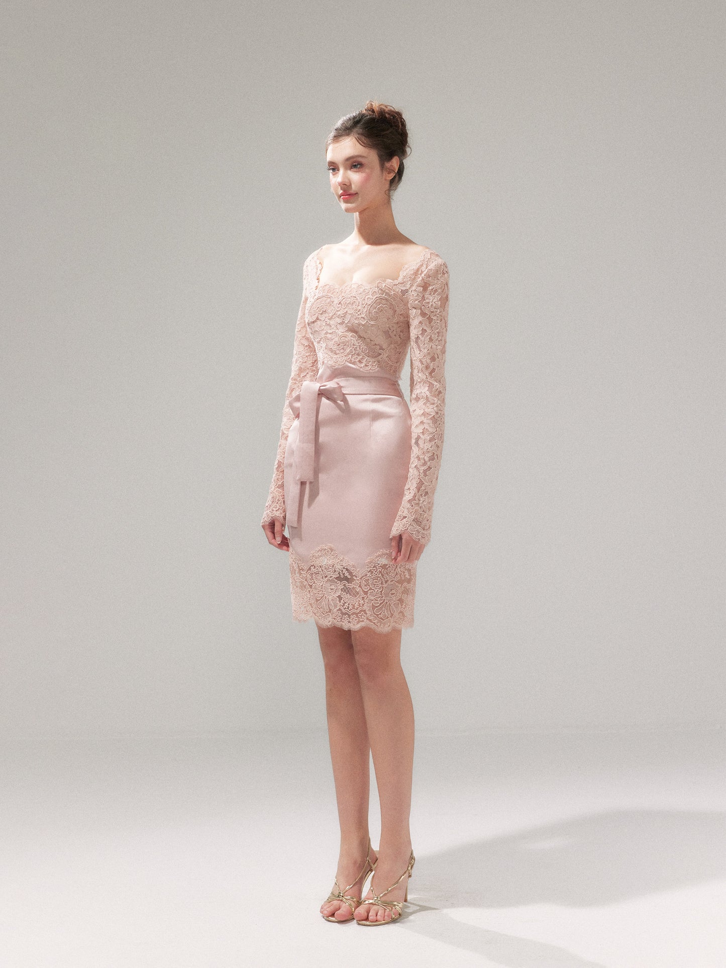 YZZI HE - “Tulip Pink Mist” Satin Lace Bodycon Dress dress YZZI HE