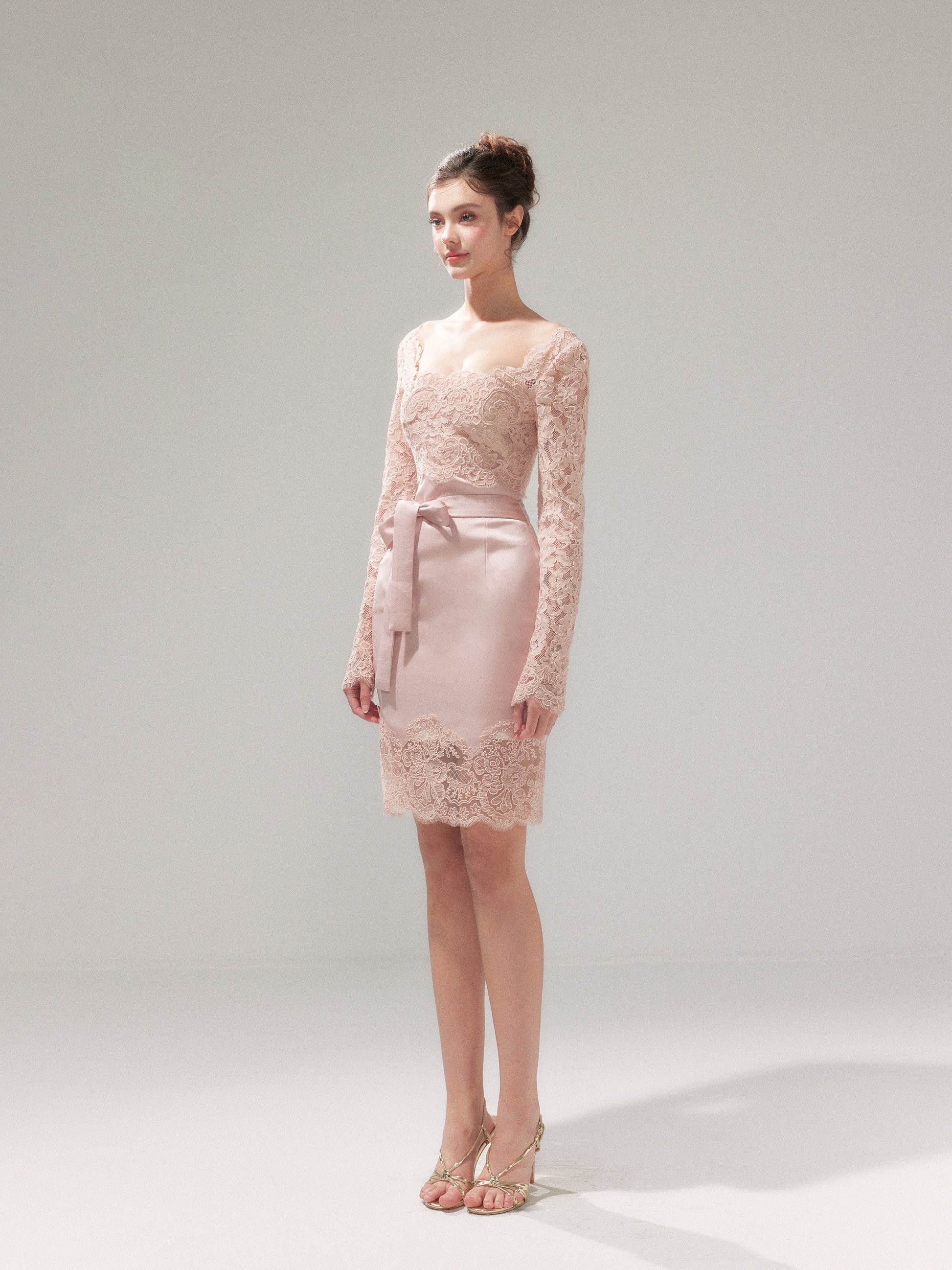 YZZI HE - “Tulip Pink Mist” Satin Lace Bodycon Dress dress YZZI HE