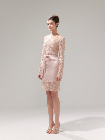 YZZI HE - “Tulip Pink Mist” Satin Lace Bodycon Dress dress YZZI HE