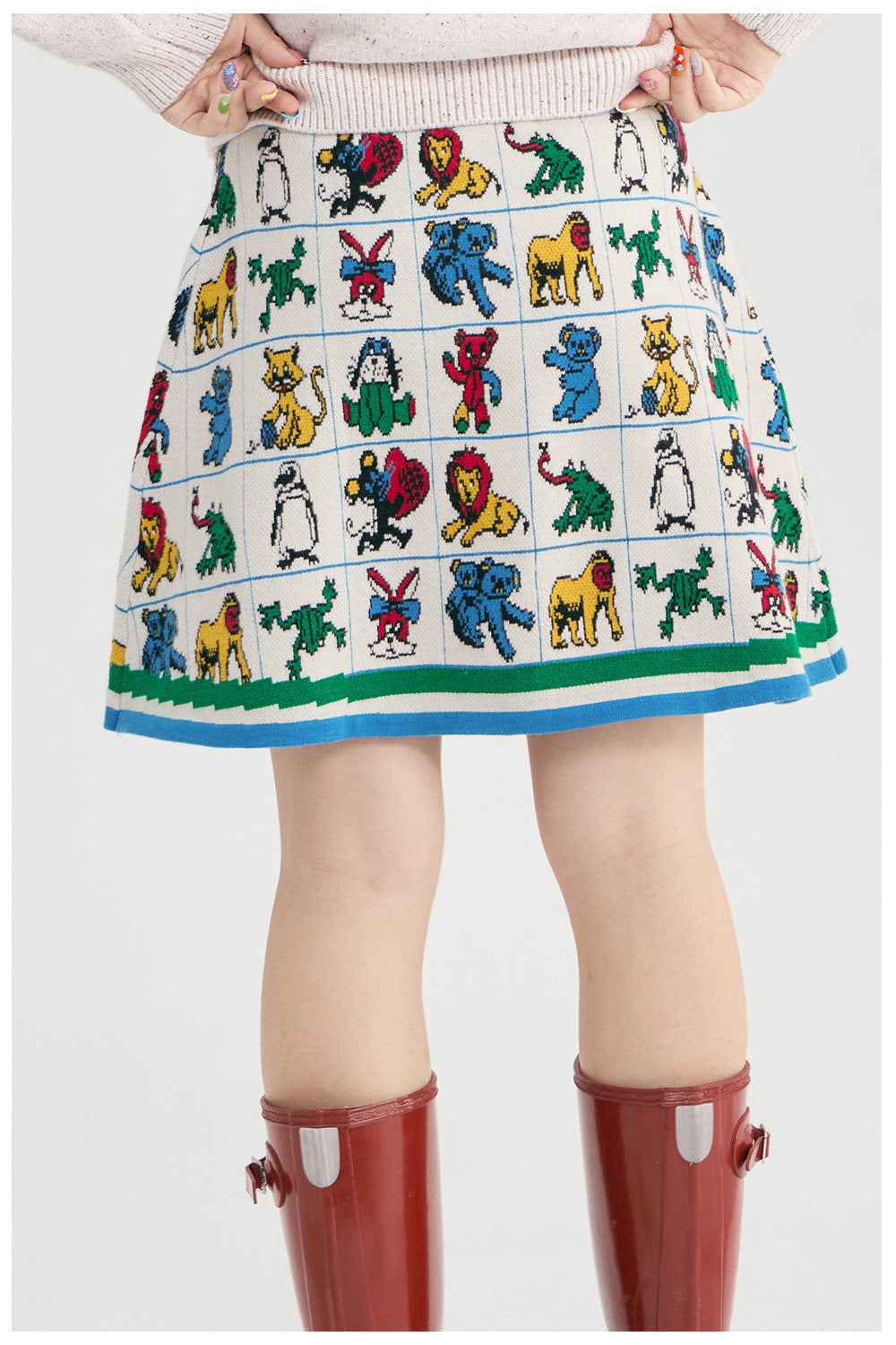 tntntutu - Colorful Animal Jacquard Knit A-Line Skirt skirt tntntutu