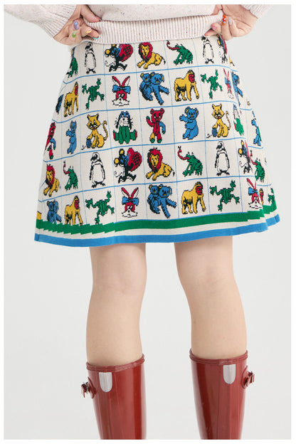 tntntutu - Colorful Animal Jacquard Knit A-Line Skirt skirt tntntutu