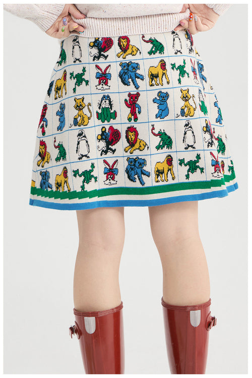 tntntutu - Colorful Animal Jacquard Knit A-Line Skirt skirt tntntutu