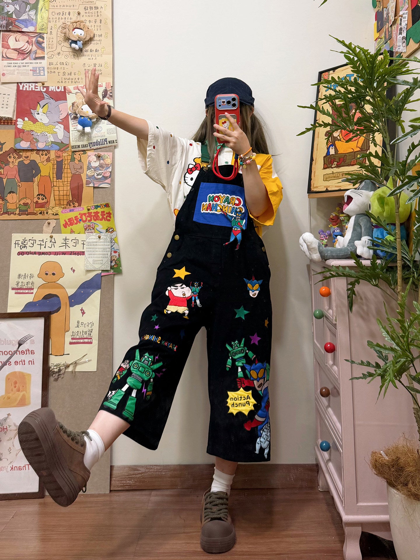 BIBULU - Cartoon Embroidered Overall Pants overall BIBULU