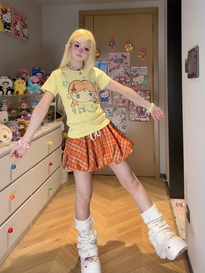 Cute Lin Plaid Bubble Skirt | Kawaii High-Waist Mini Skirt skirt cute lin