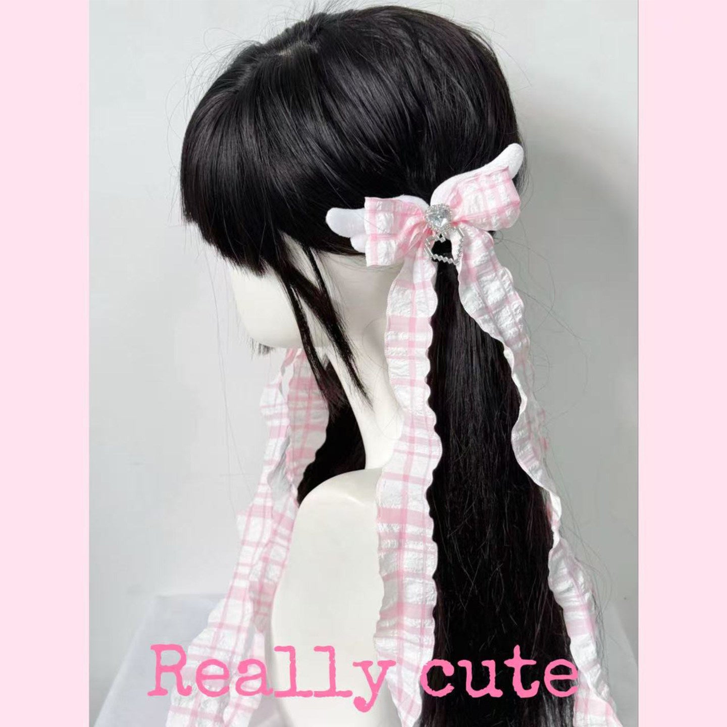 Pink Plaid Angel Wing Bow Twin Hair Clips hair clip really cute