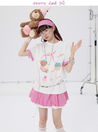 OOURSLAB - Bear Print Oversized Tee with Tie shirt OOURSLAB