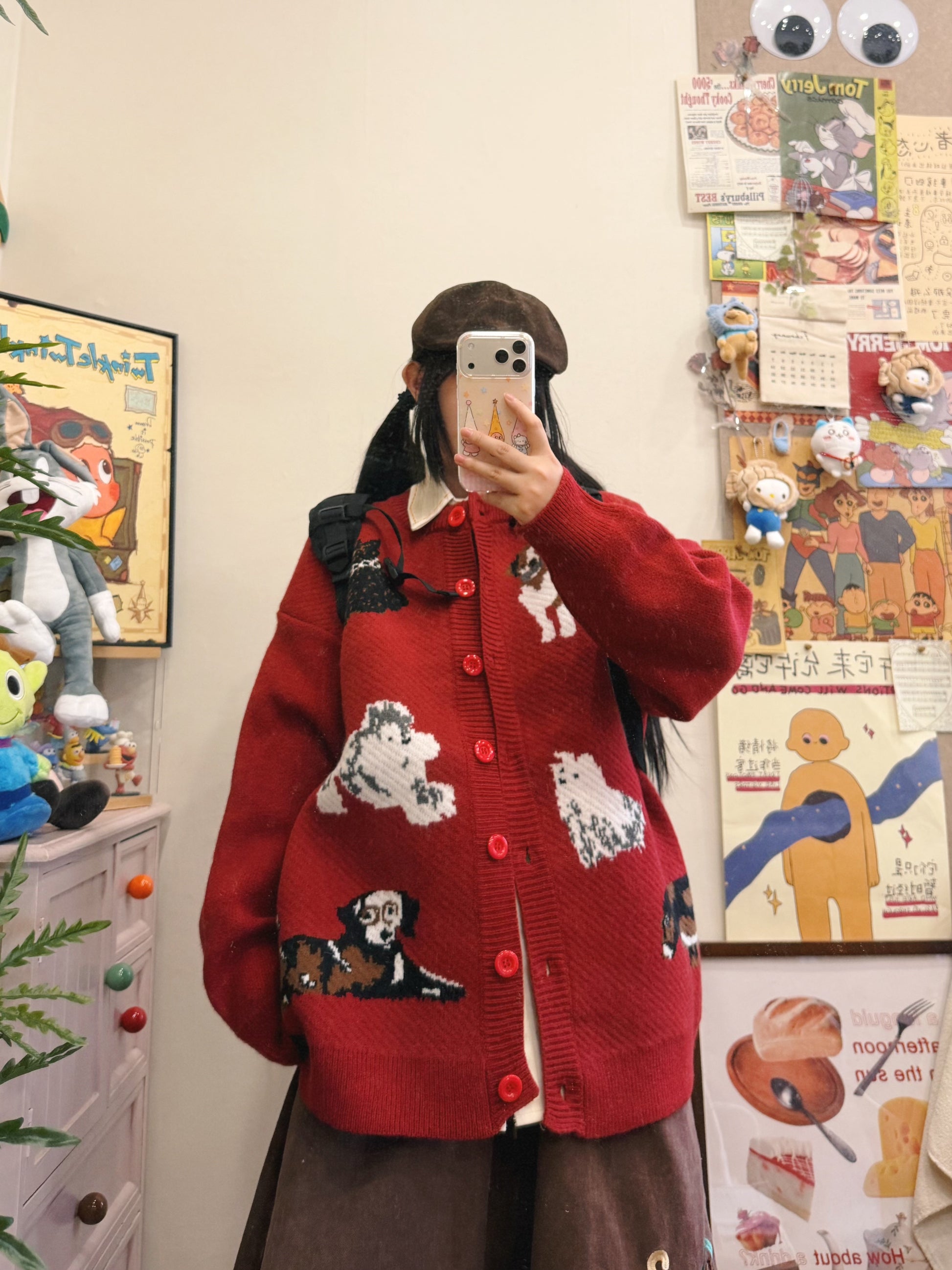 BIBULU - Kidcore Retro Christmas Knit Red Cardigan cardigan BIBULU