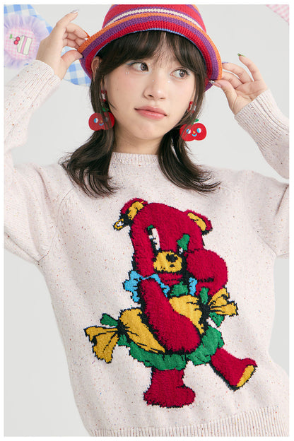 tntntutu - Red Teddy Bear Speckled Knit Sweater sweater tntntutu