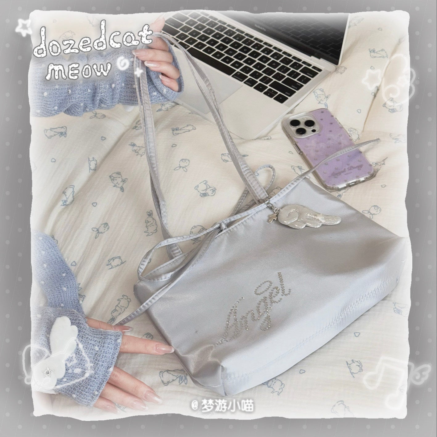 Angel Rhinestone Satin Shoulder Bag | Y2K Kawaii Sparkly Handbag bag Sleepwalking Cat