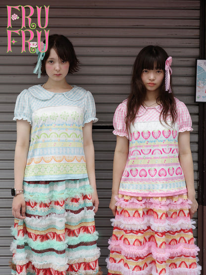 frufru - Strawberry Lime Clover Print T-Shirt | Kawaii Harajuku Summer Fashion blouse frufru