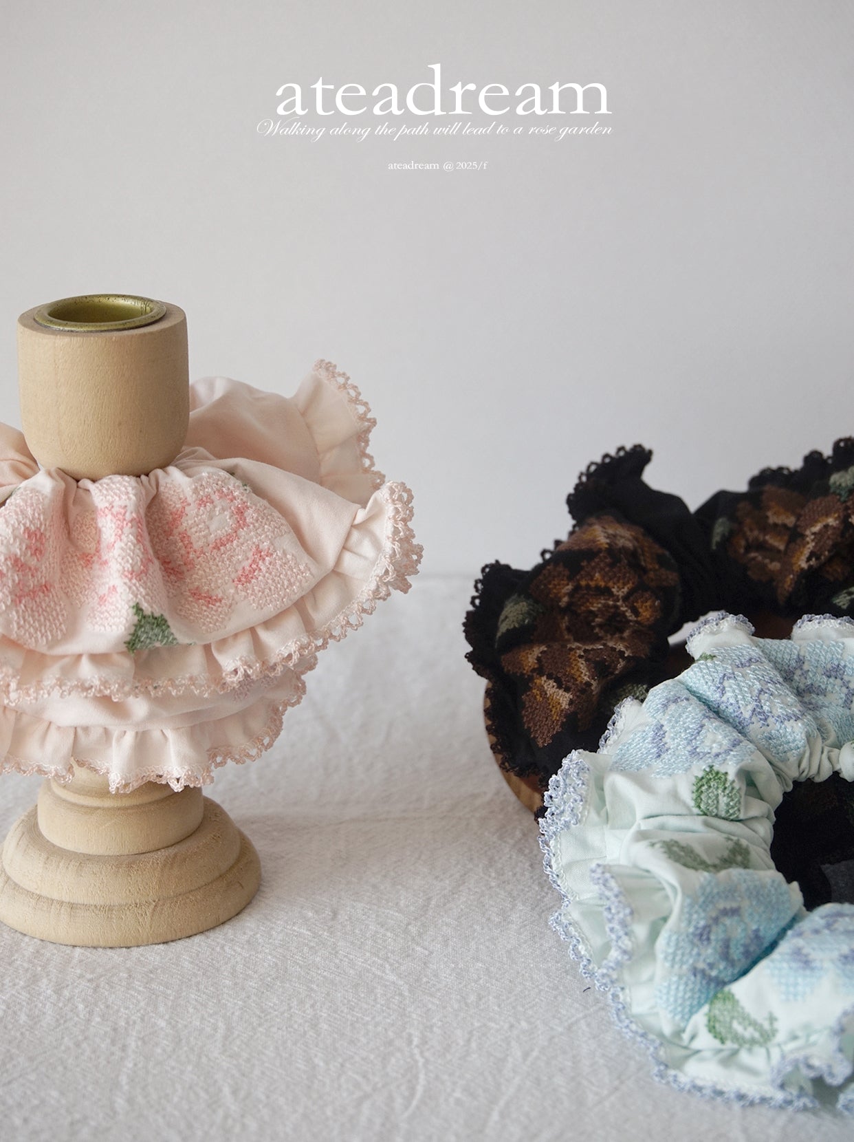 Ate a Dream - Embroidered Cotton-Linen Hair Scrunchie scrunchies Ate a Dream