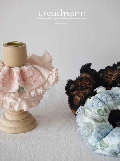 Ate a Dream - Embroidered Cotton-Linen Hair Scrunchie scrunchies Ate a Dream