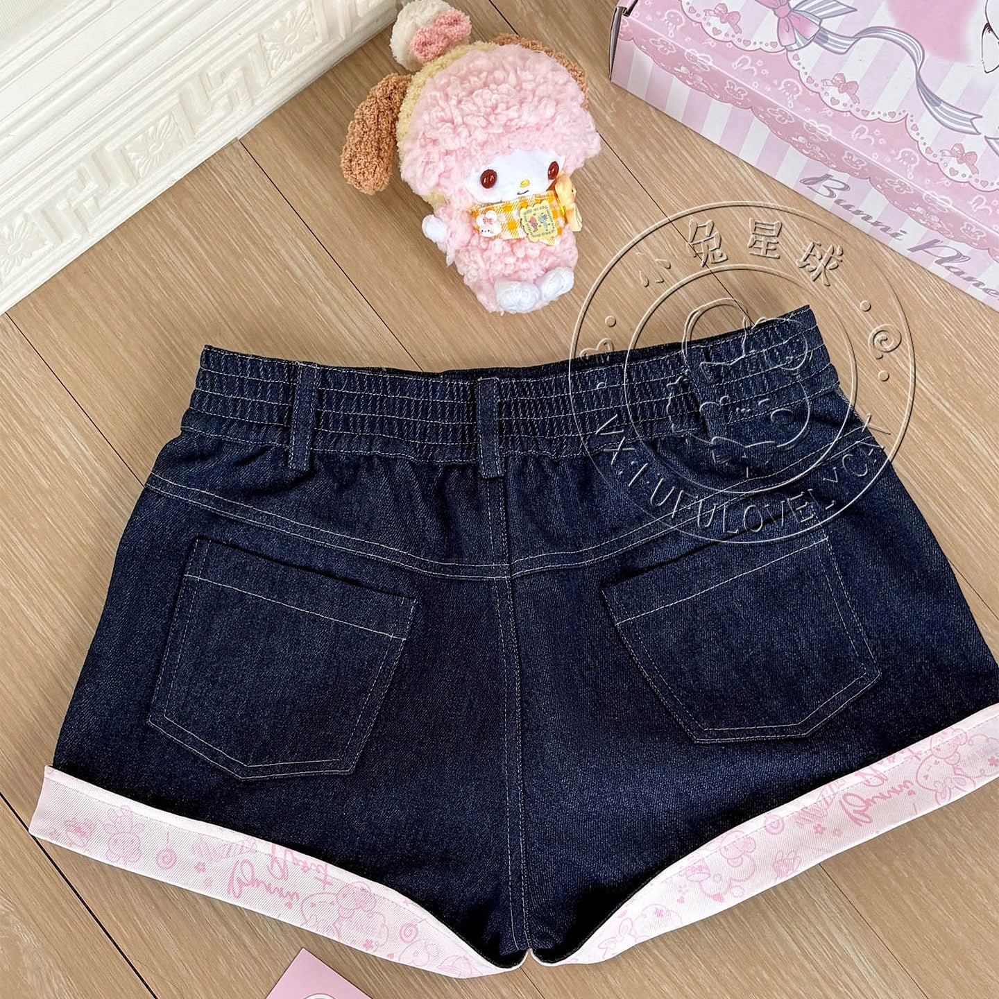 Bunny Planet - Navy Bunny Embroidered Denim Shorts shorts bunnyplanet
