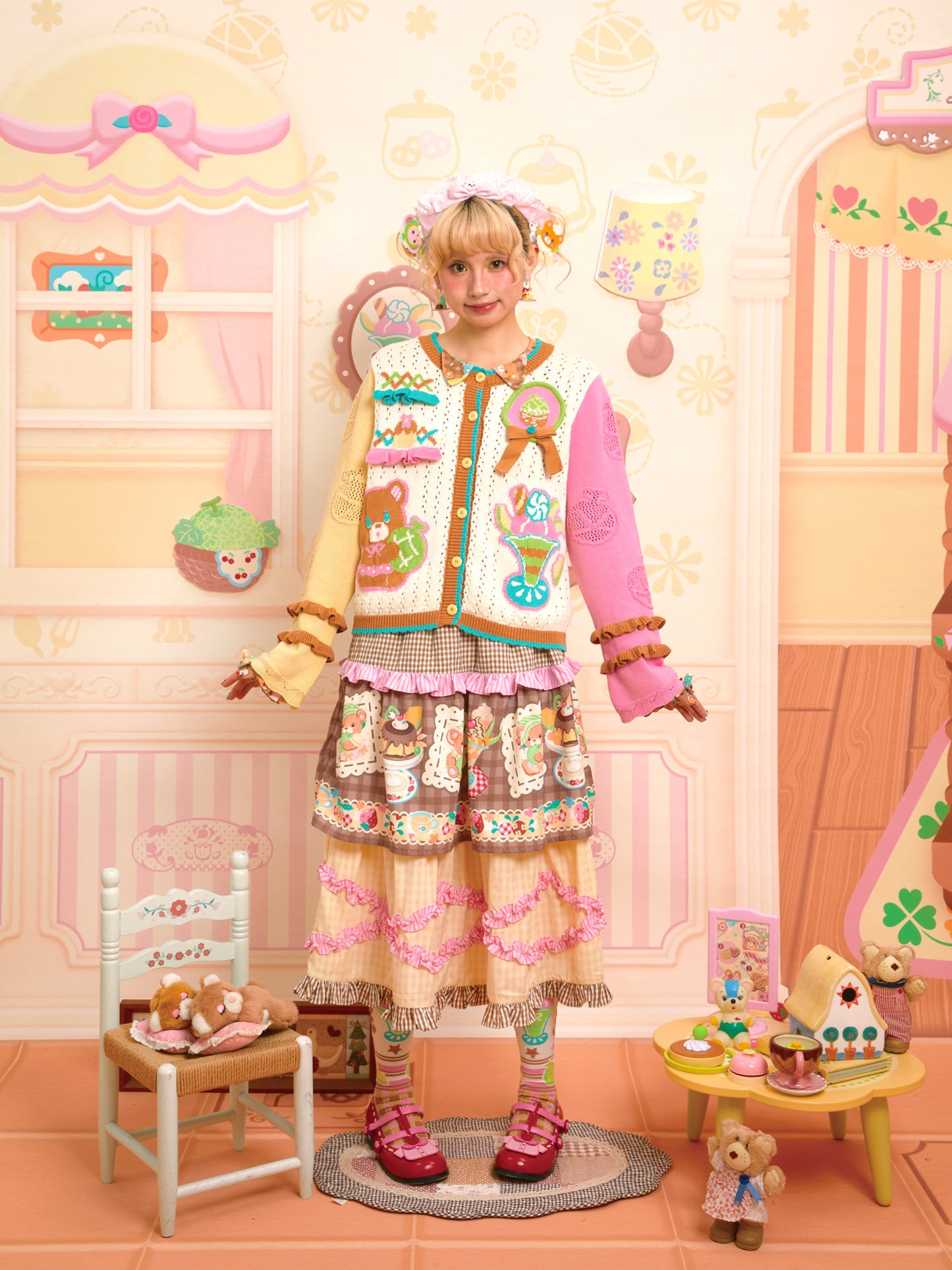 Lutra Jump - Decora Kei Beige Melon Knit Cardigan cardigan Lutra Jump