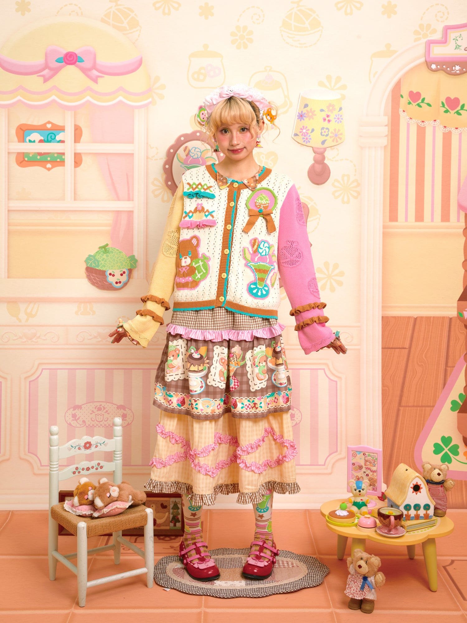 Lutra Jump - Decora Kei Beige Melon Knit Cardigan cardigan Lutra Jump