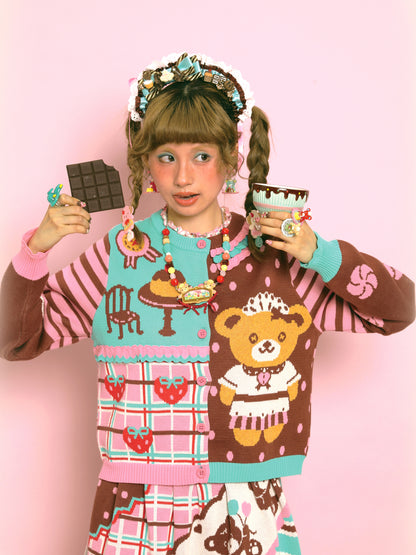Lutra Jump - Kawaii Bear Lace Knit Cardigan Sweater