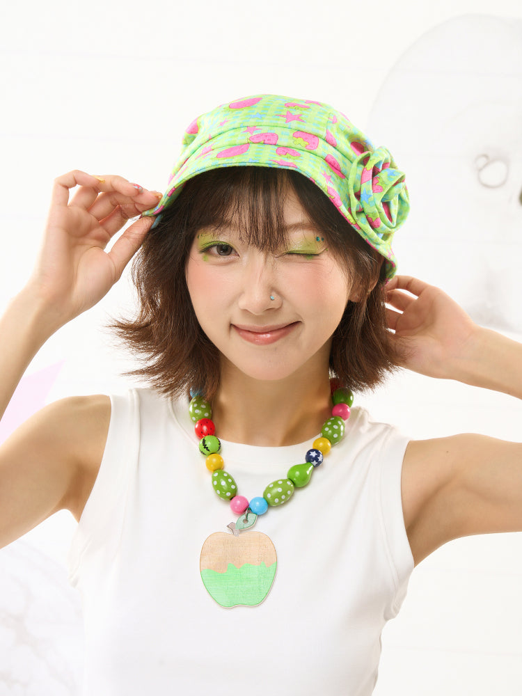 FRUITS Strawberry 3D Flower Knit Hat | Decora Kei Cute Bucket Hat hat Fruits