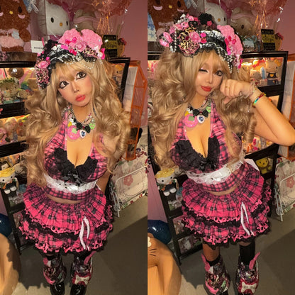 Gyaru Leopard Rose Chain Bow Hair Clip hairband moji