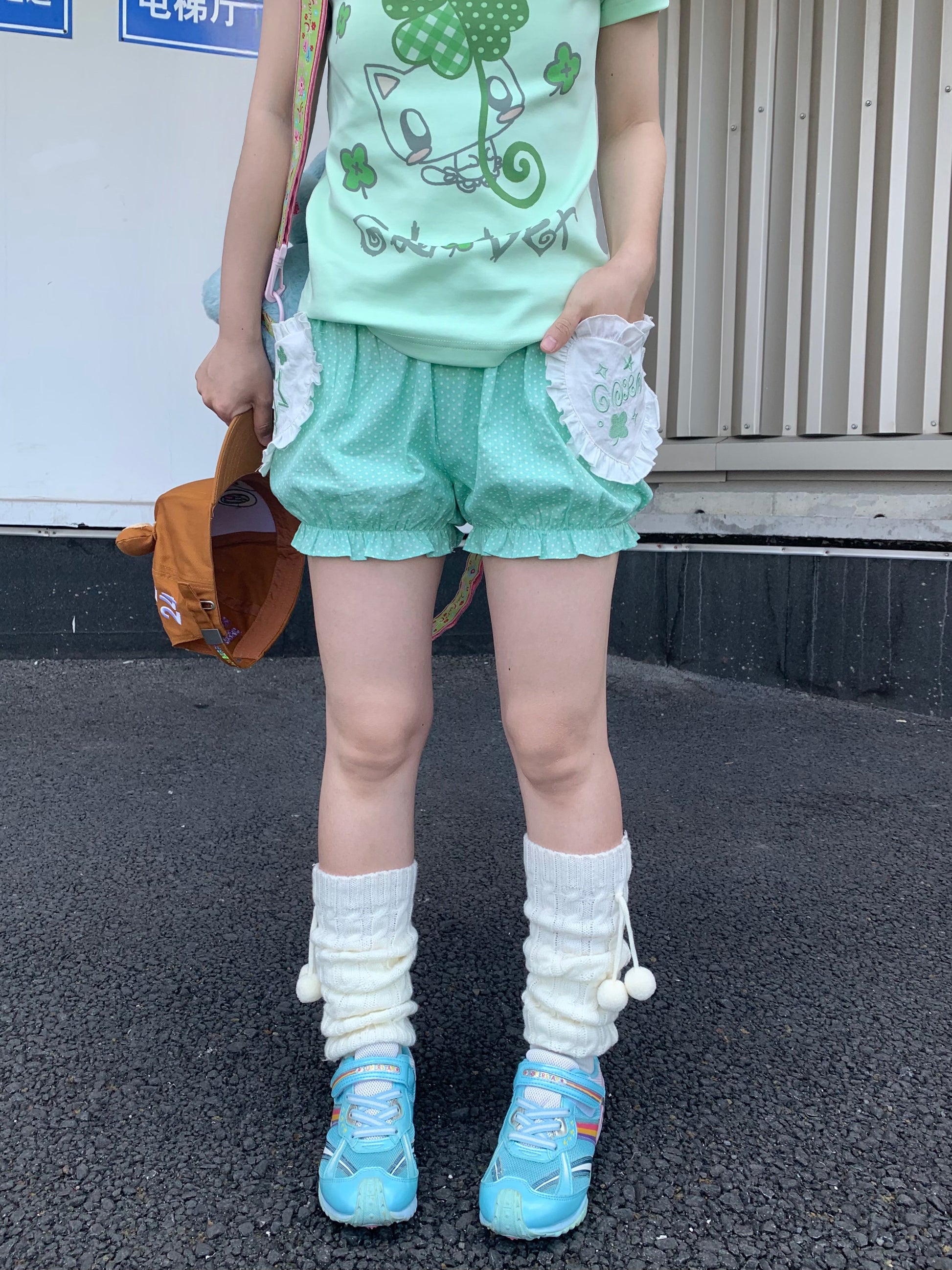 CokoStore - Mint Polka Dot Clover Embroidered Bloomers shorts coko store S