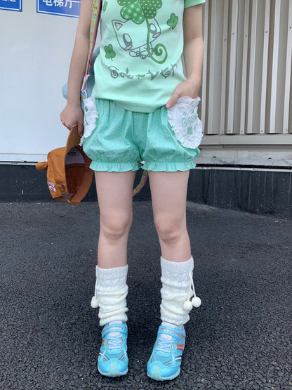 CokoStore - Mint Polka Dot Clover Embroidered Bloomers shorts coko store S