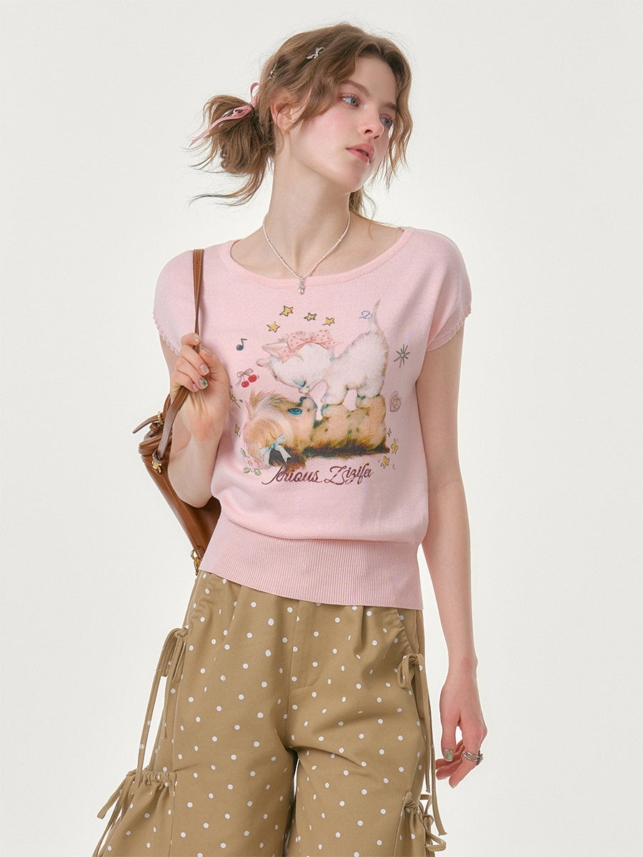 ziziFei - Pink Animal Print Knit Tee shirt ziziFei
