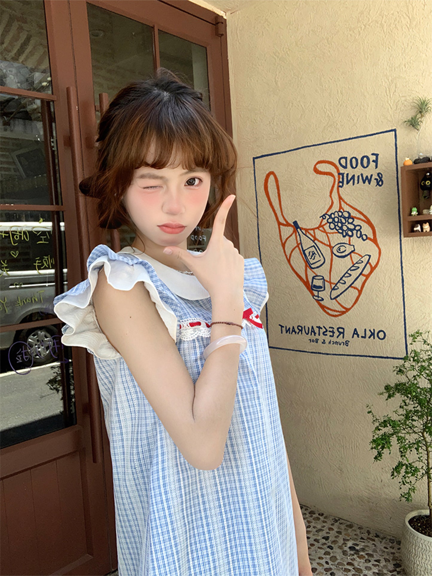Sinsingirl - Kawaii Blue Plaid Flutter Sleeve Midi Dress dress sinsingirl