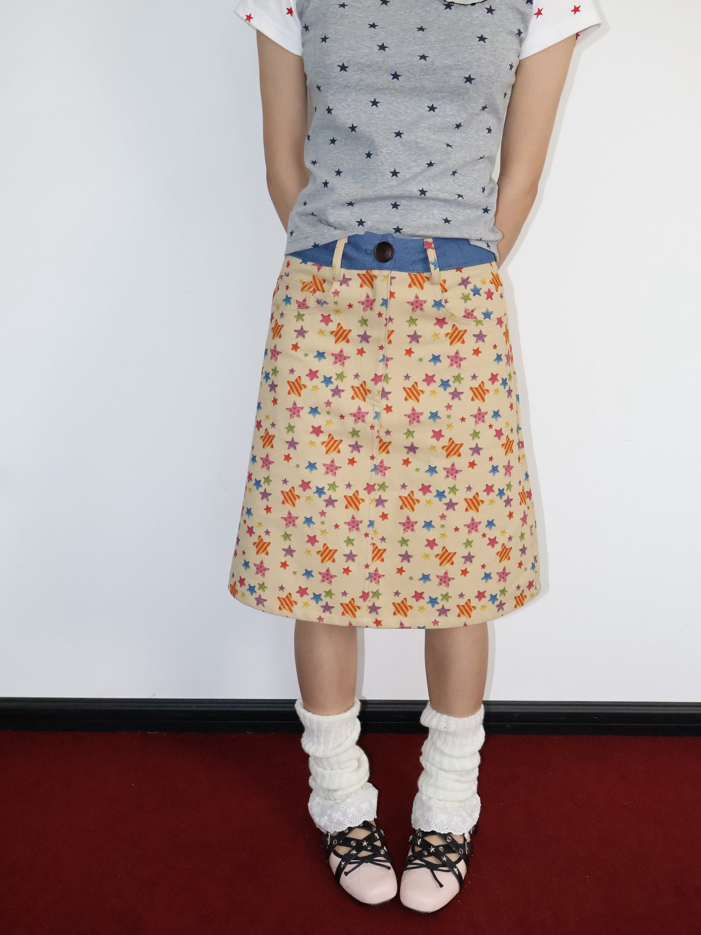 OurHappy - Khaki Candy Star A-Line Skirt skirt Our Happy