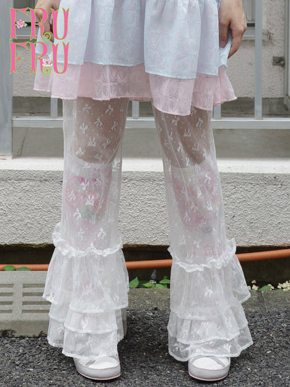 frufru - Lace Bow Flare Pants | Y2K Girly Kawaii Japanese Fashion pants frufru