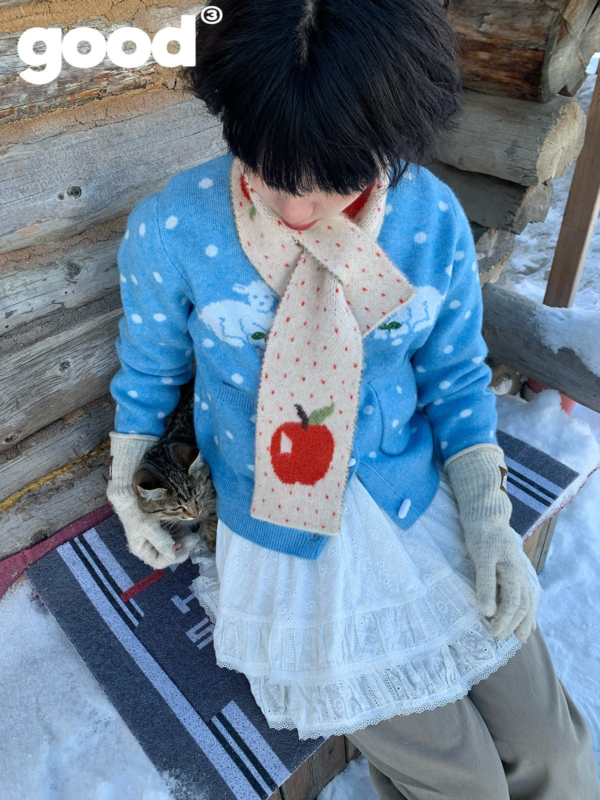 Meihao Store - Apple Pattern Christmas Scarf | Kawaii Cute Winter Accessory