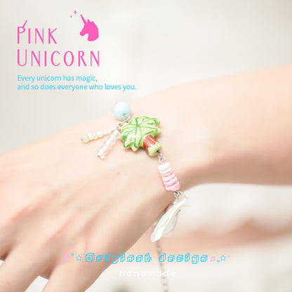 Pink Unicorn - Y2K Colorful Beaded Bracelet Resin Natural Stone bracelet pink unicorn