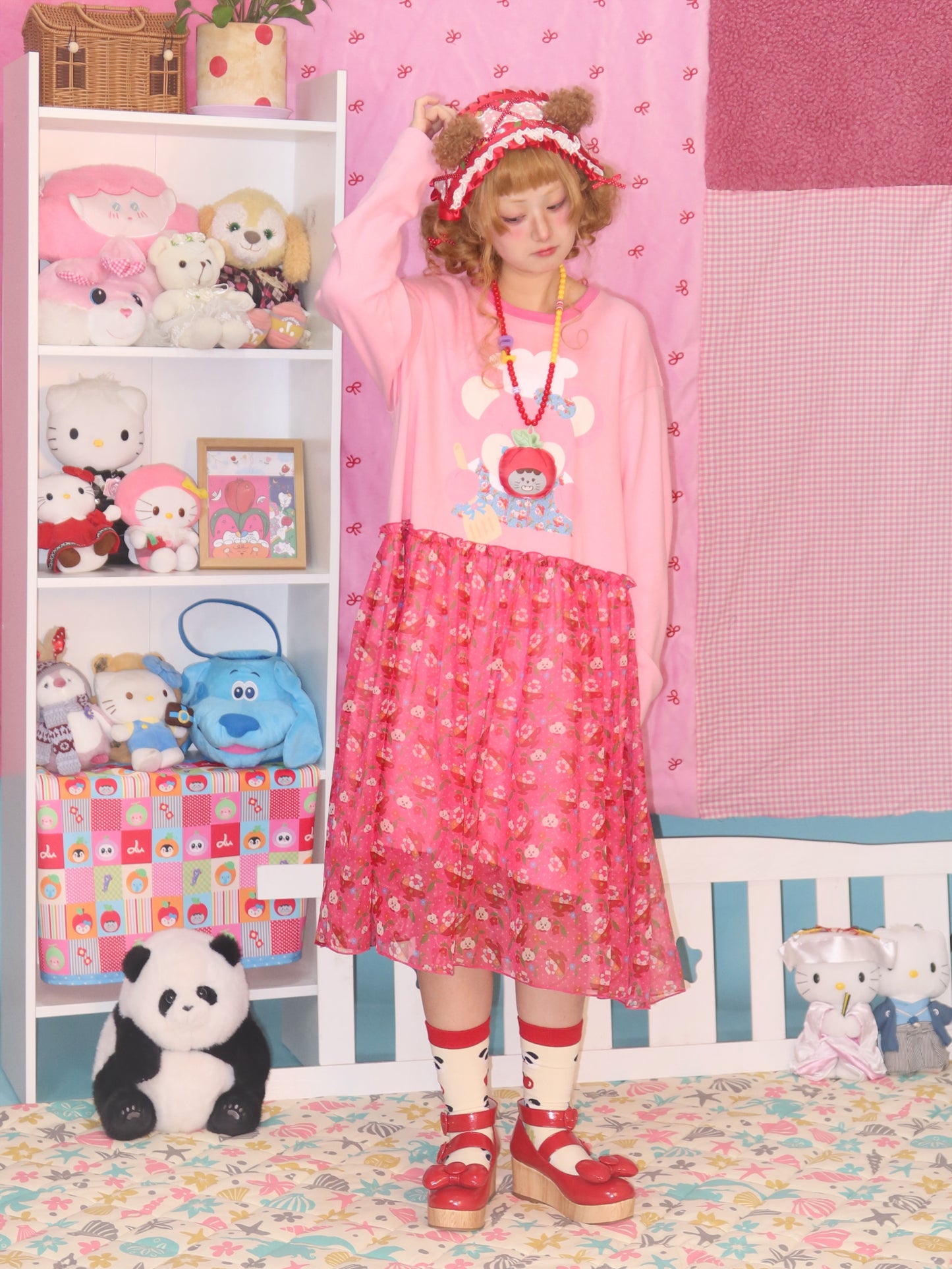 LULULULU - Kawaii Chef Mouse Print Chiffon & Knit Long Dress dress LULULULU