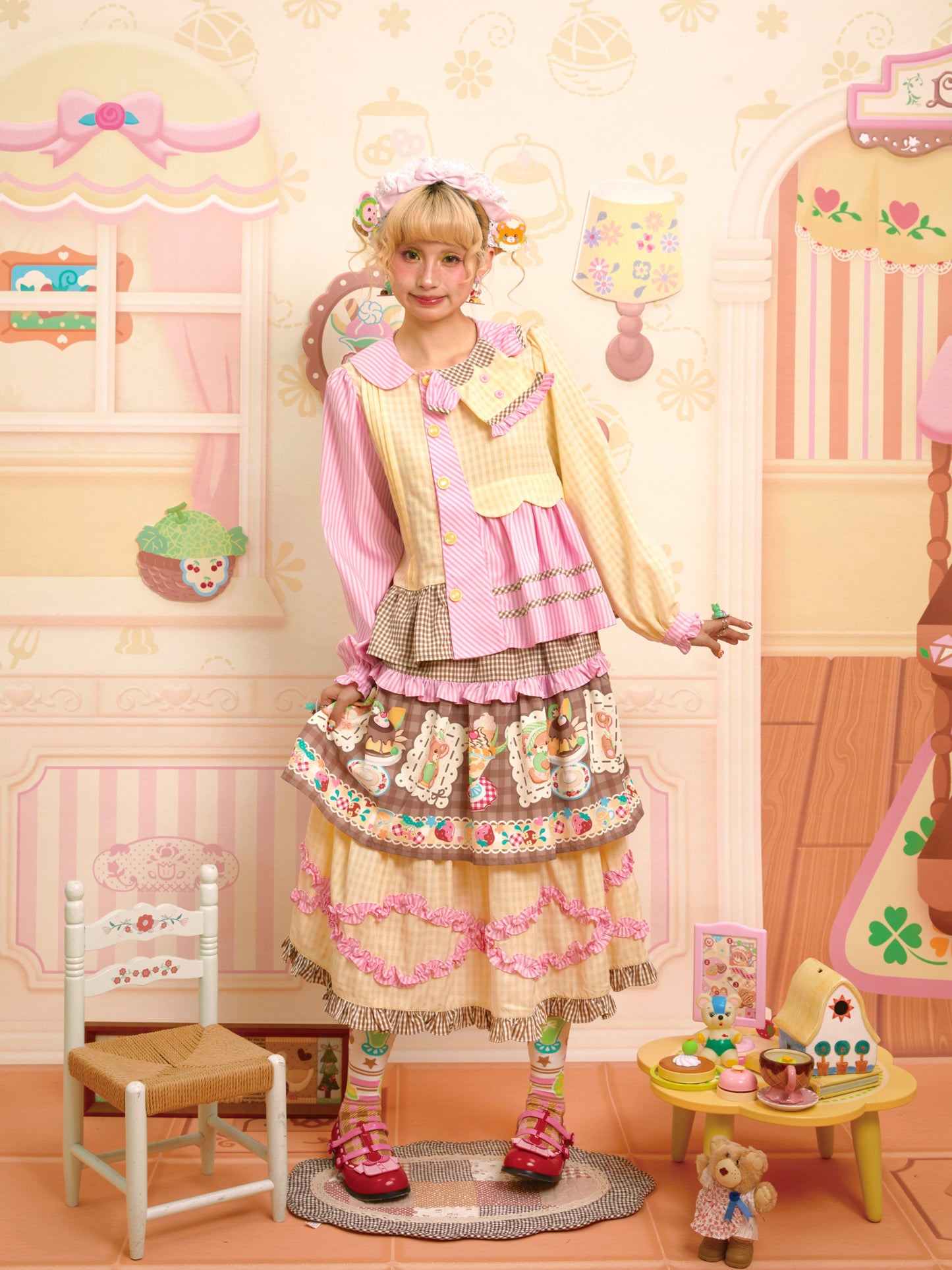 Lutra Jump - Decora Kei Plaid Print Layered Lace Cake Skirt skirt Lutra Jump