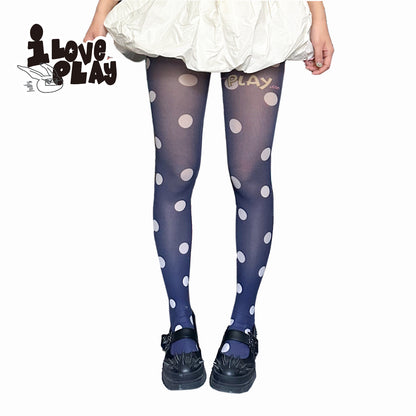 Loveplay - Y2K Velvet Tights Blue Polka Dot Print tights loveplay Navy
