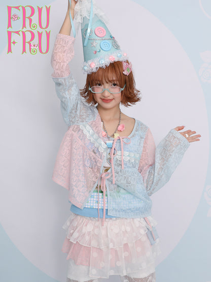 frufru - Pastel Pink Blue Lightweight Sun Protection Cardigan cardigan frufru