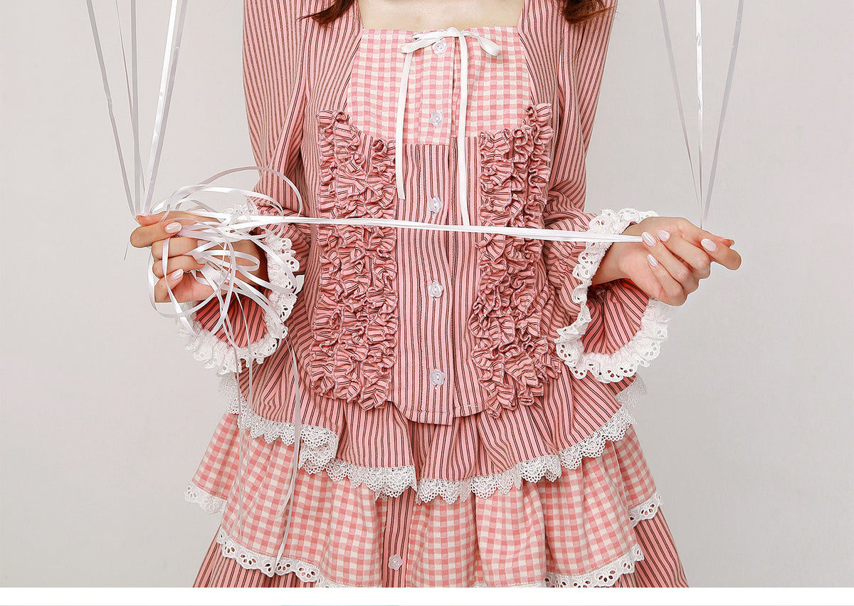SOS MEME CLUB - Pink Stripe Long-Sleeve Top shirt SOS MEME CLUB