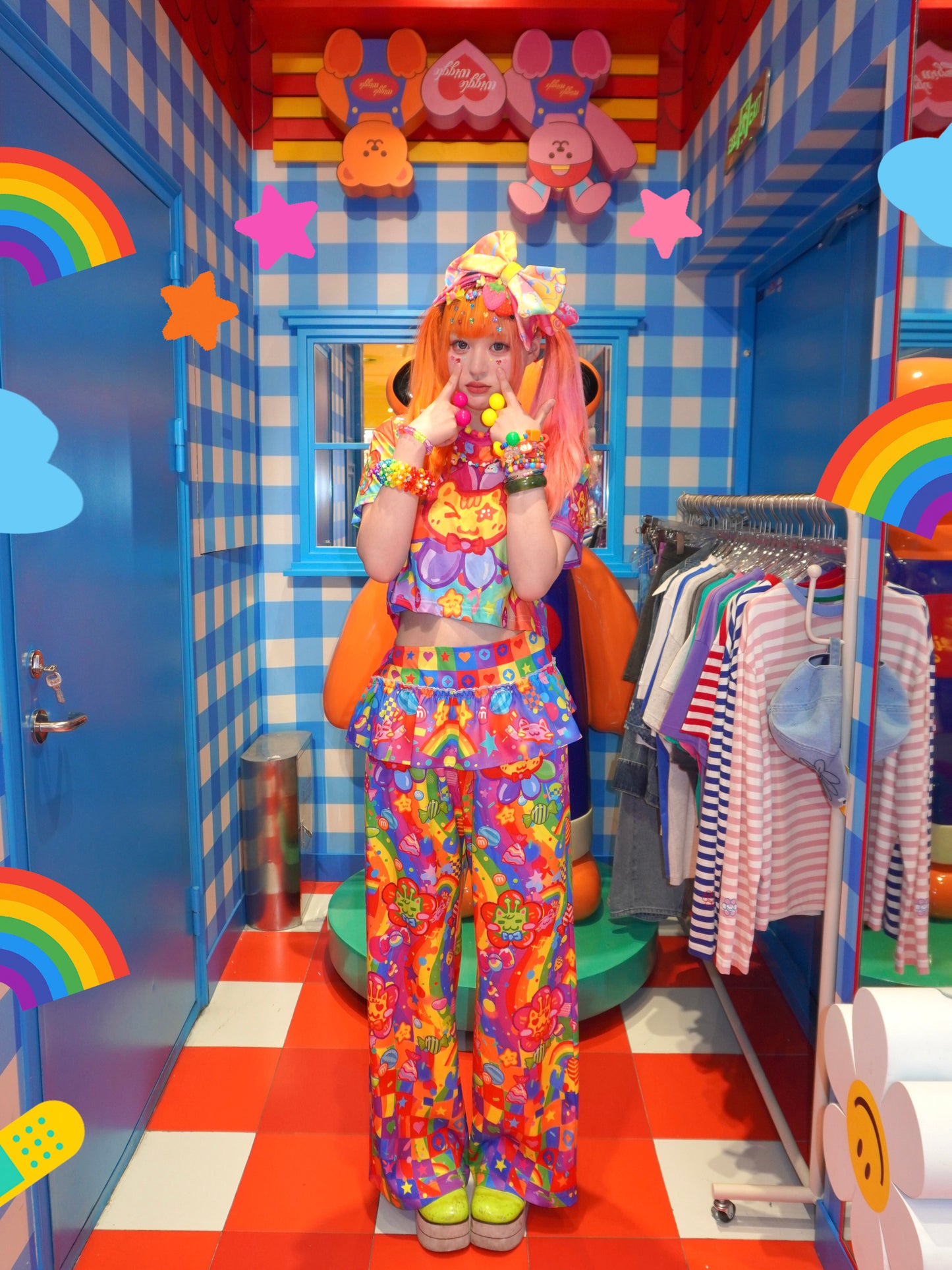 Dream Bubble - Rainbow Cat Decora Kei Layered Pants pants Dream Bubble