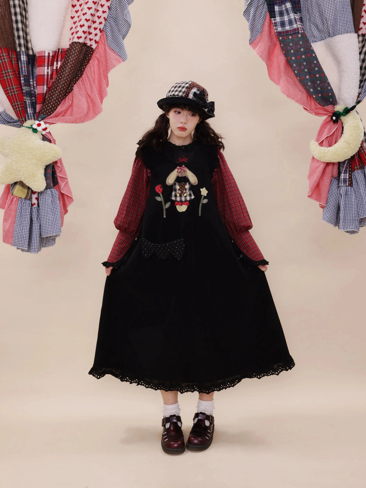 SemenCoicis - Vintage Corduroy Rabbit Embroidered Pinafore Dress dress SemenCoicis