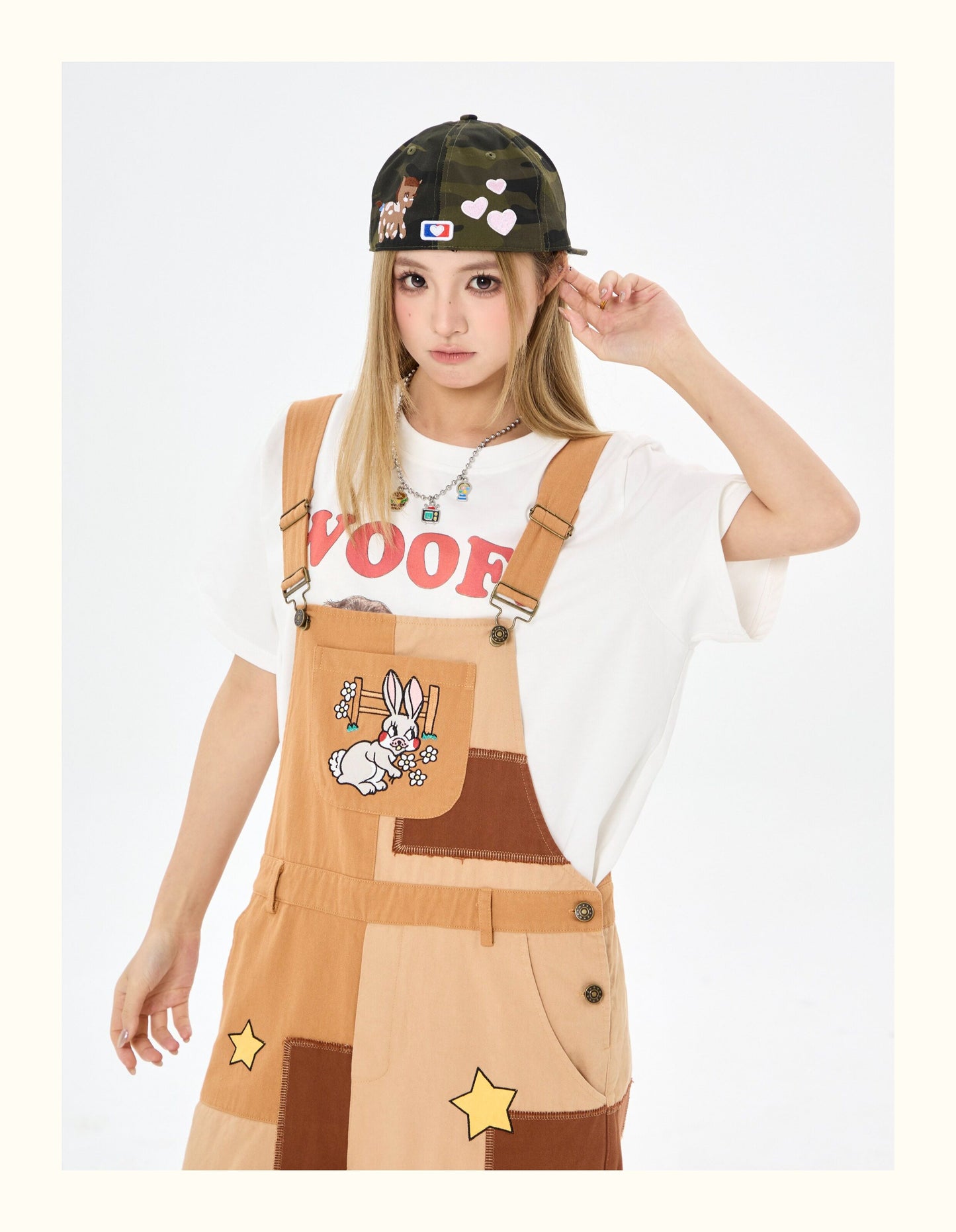 Robootoo - Brown Patchwork Embroidered Wide Leg Overalls overall Robootoo