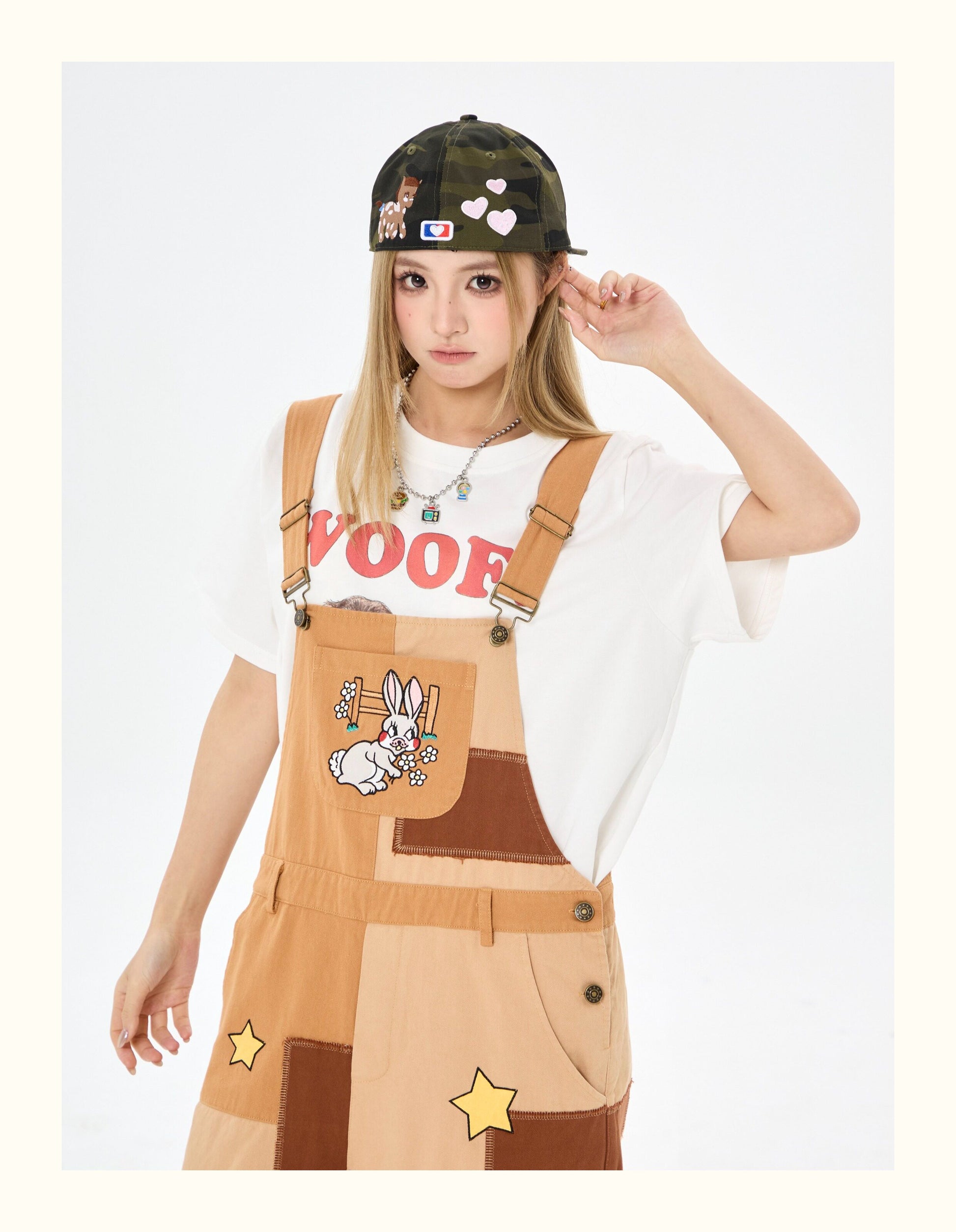 Robootoo - Brown Patchwork Embroidered Wide Leg Overalls overall Robootoo