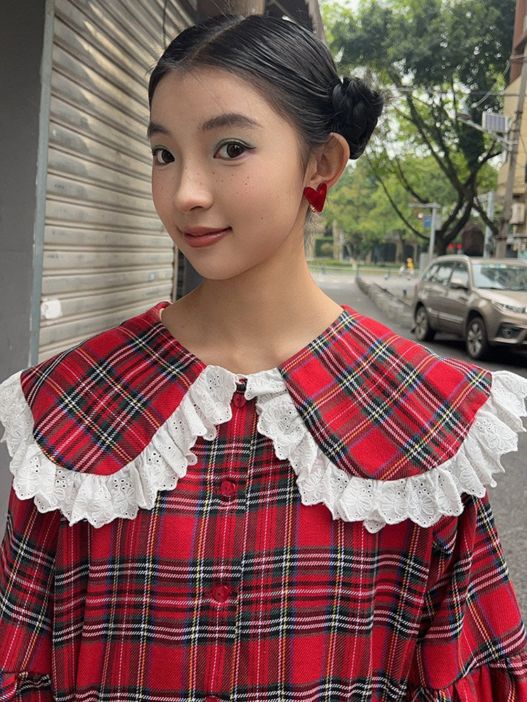 Nanjun Vintage – Red Plaid Maxi Dress dress Nanjun Vintage