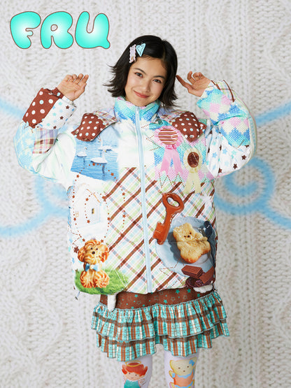 frufru - Kawaii Puffer Jacket Cute Print Hooded Down Coat coat frufru