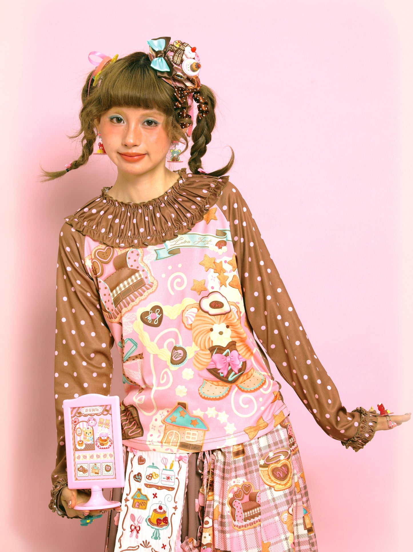 LutraJump - Kawaii Polka Dot Lace Collar Long Sleeve Top