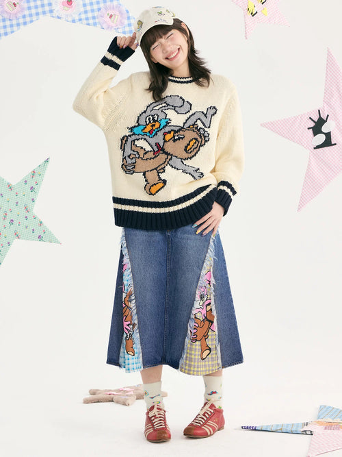 tntntutu - Washed Denim Patchwork A-Line Skirt skirt tntntutu